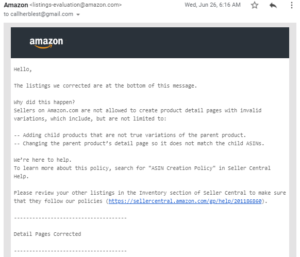 amazon policy warning - detail pages corrected